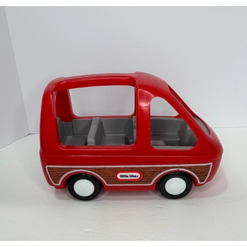 Vintage 1980s Little Tikes Red Wood Grain Van Dollhouse Family Car Minivan USA
